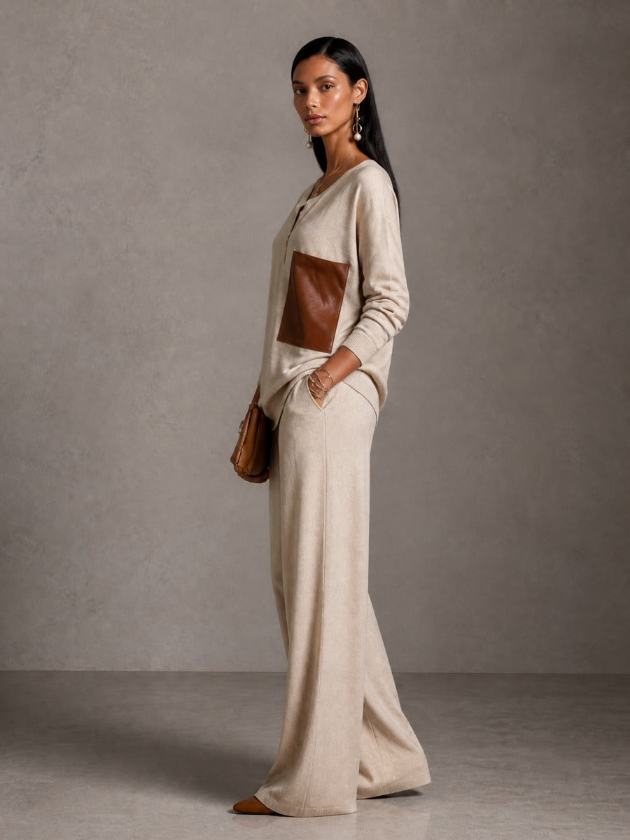 Women's Leather Faux Patchwork Trouser Set – ModClo