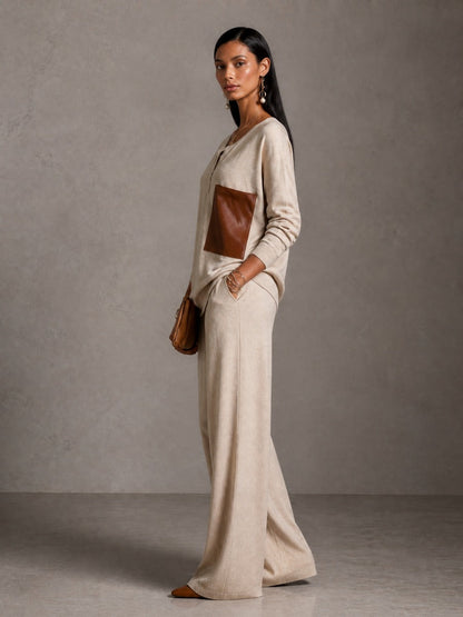 Women's Leather Faux Patchwork Trouser Set – ModClo