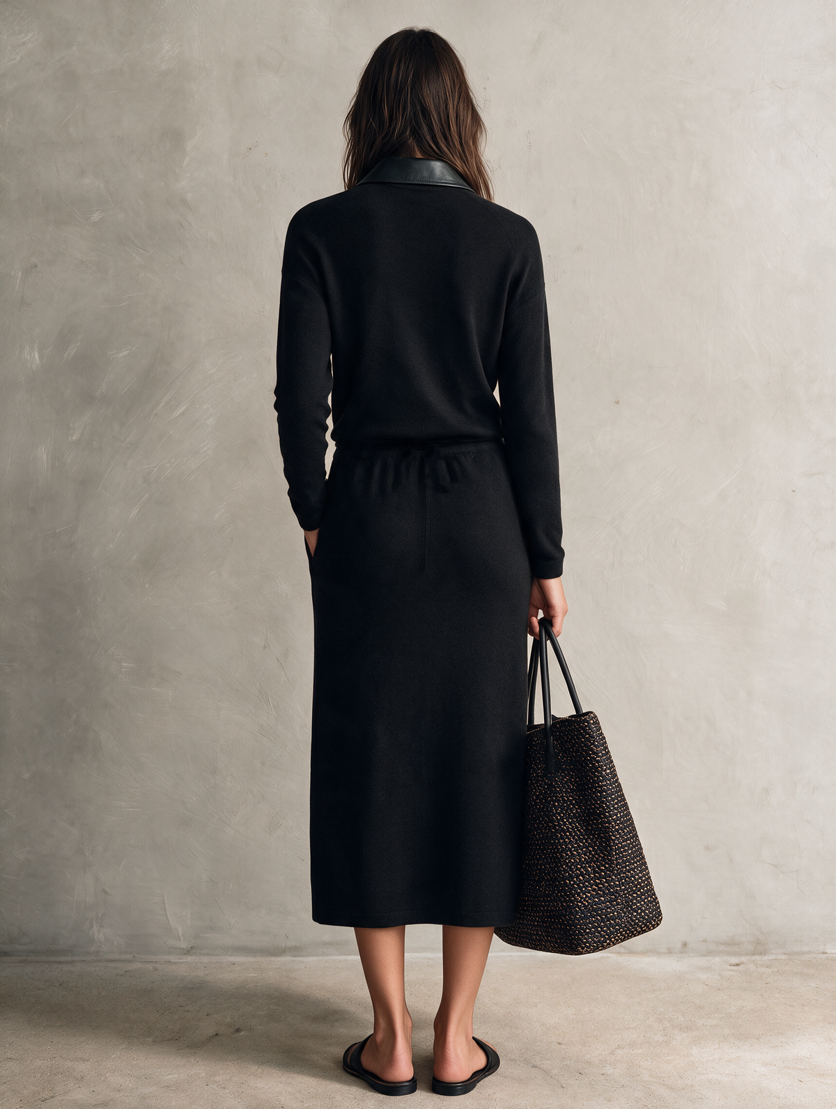 Women's Black Knit Long Sleeve Midi Dress – ModClo