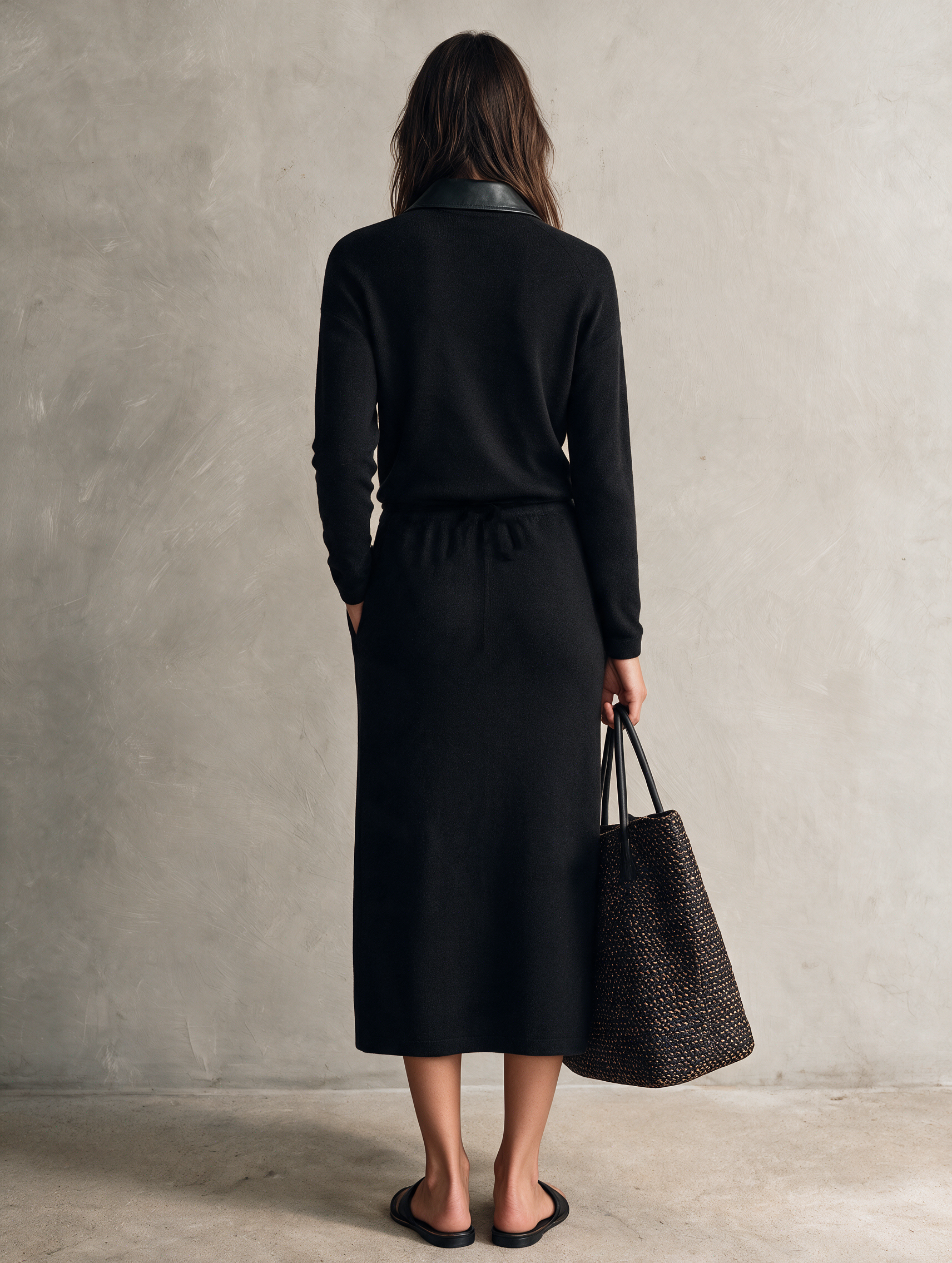 Women's Black Knit Long Sleeve Midi Dress – ModClo