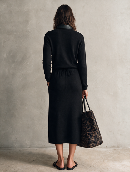 Women's Black Knit Long Sleeve Midi Dress – ModClo