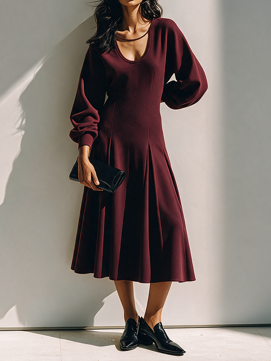 Women's Red Neck Defined Midi Dress – ModClo