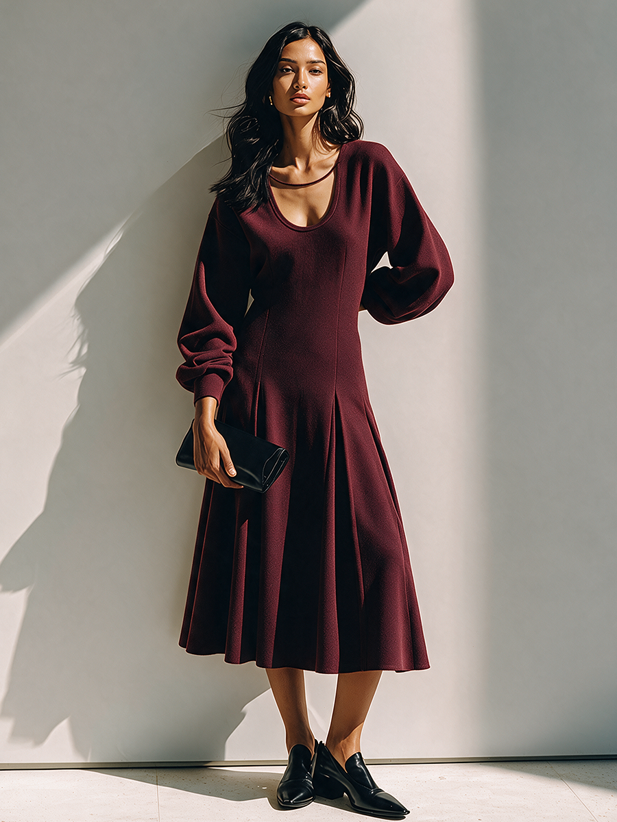 Women's Red Neck Defined Midi Dress – ModClo