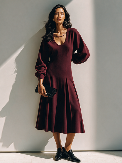 Women's Red Neck Defined Midi Dress – ModClo