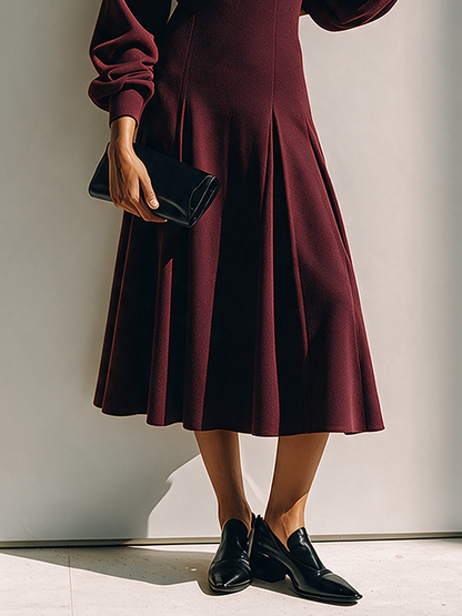 Women's Red Neck Defined Midi Dress – ModClo