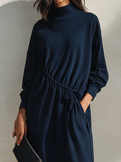 Women's Navy Cotton Drawstring Midi Dress – ModClo