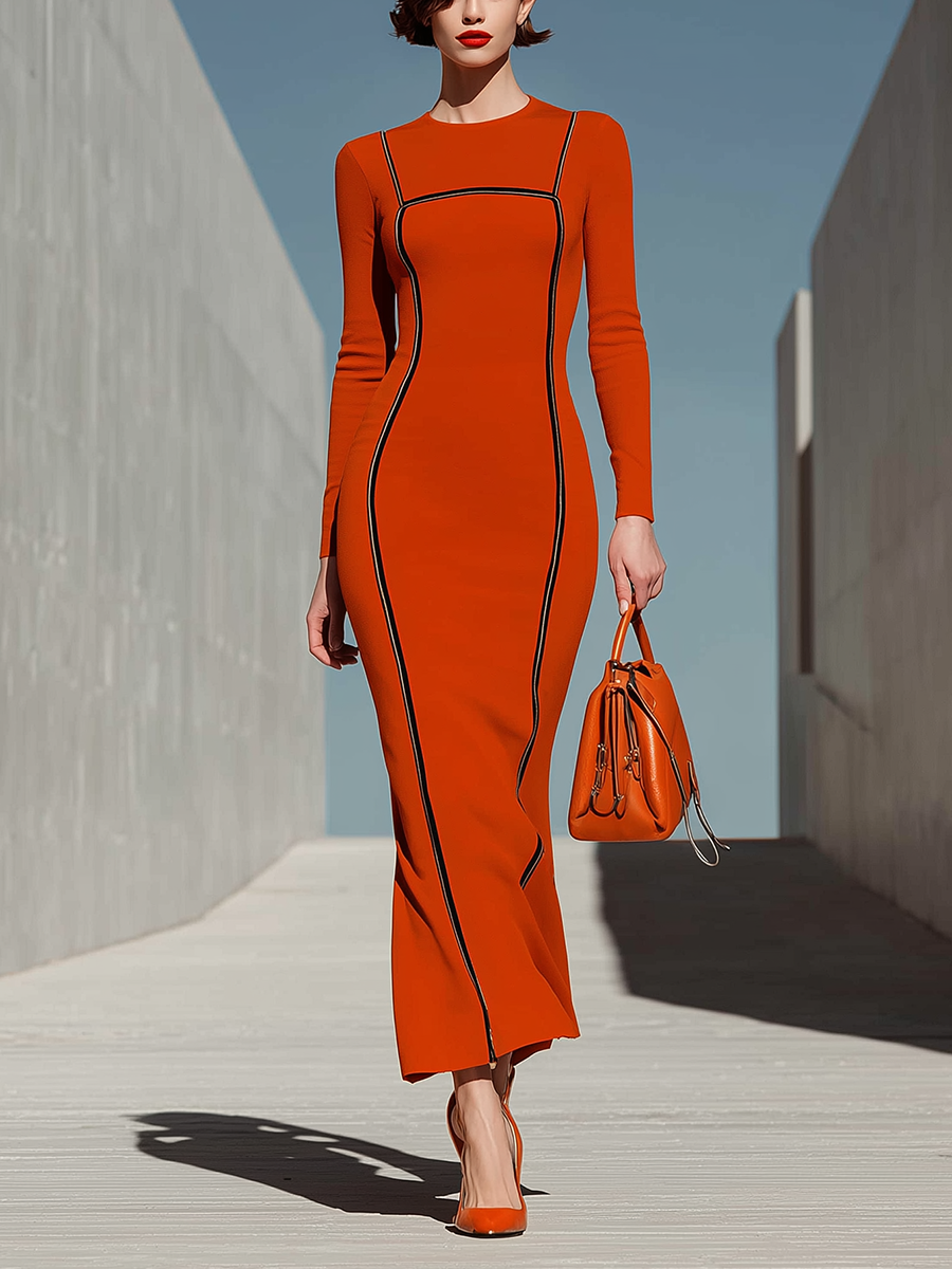 Women's Orange Long Sleeve Maxi Dress – ModClo