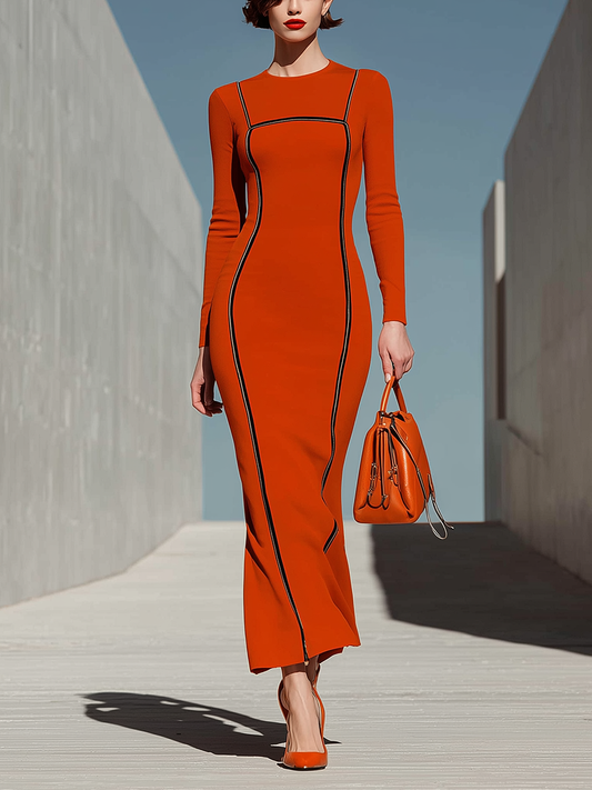 Women's Orange Long Sleeve Maxi Dress – ModClo