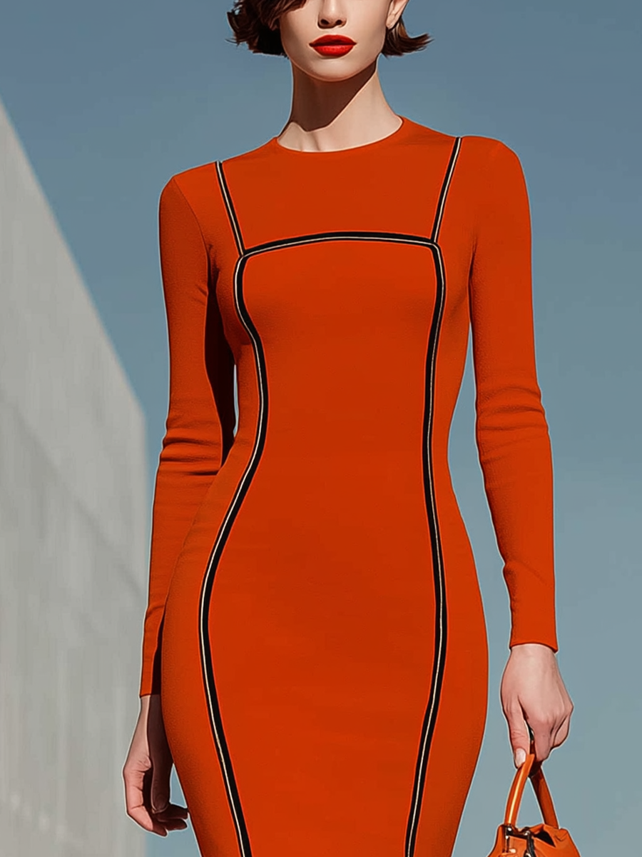 Women's Orange Long Sleeve Maxi Dress – ModClo