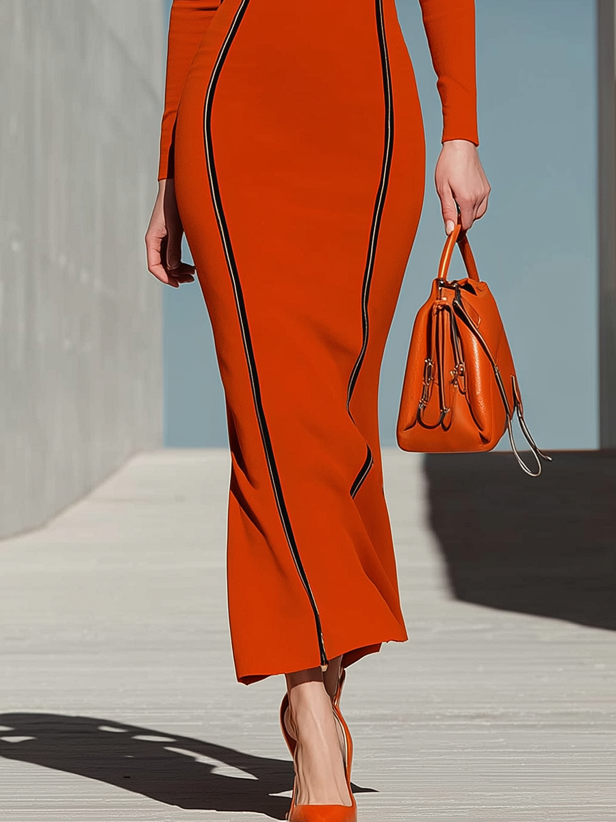 Women's Orange Long Sleeve Maxi Dress – ModClo
