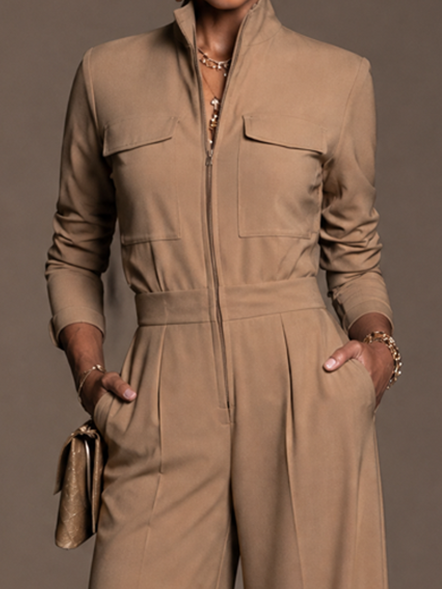 Women's Long Sleeve Zipper Stand Collar Jumpsuit – ModClo