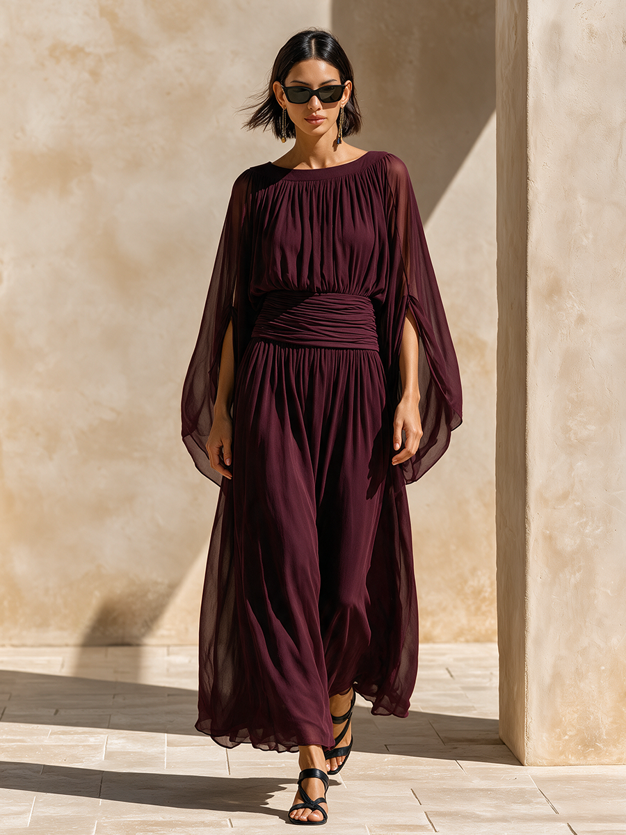 Women's Chiffon Cape Sleeve Maxi Dress – ModClo