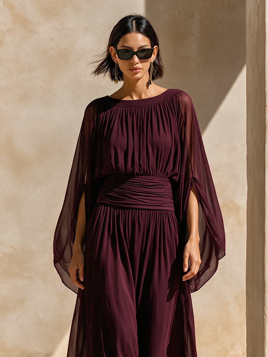 Women's Chiffon Cape Sleeve Maxi Dress – ModClo