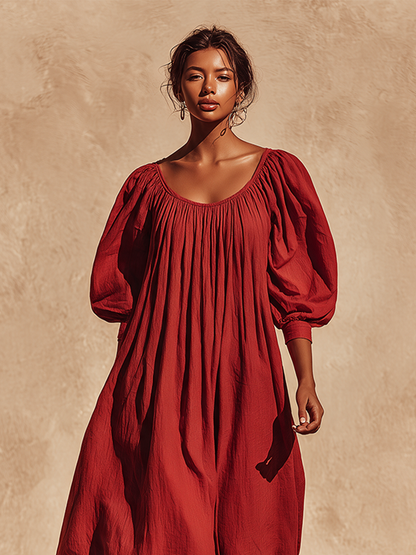 Women's Linen Puff Sleeve Maxi Dress – ModClo