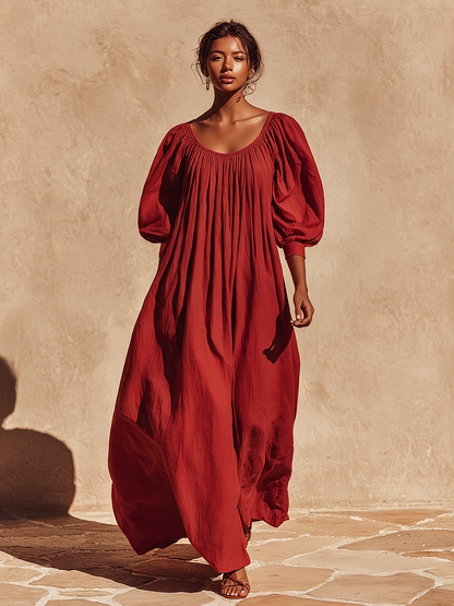 Women's Linen Puff Sleeve Maxi Dress – ModClo