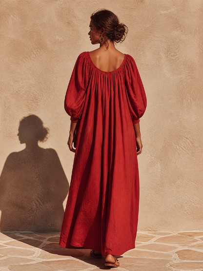 Women's Linen Puff Sleeve Maxi Dress – ModClo