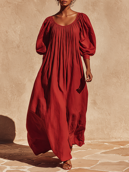Women's Linen Puff Sleeve Maxi Dress – ModClo