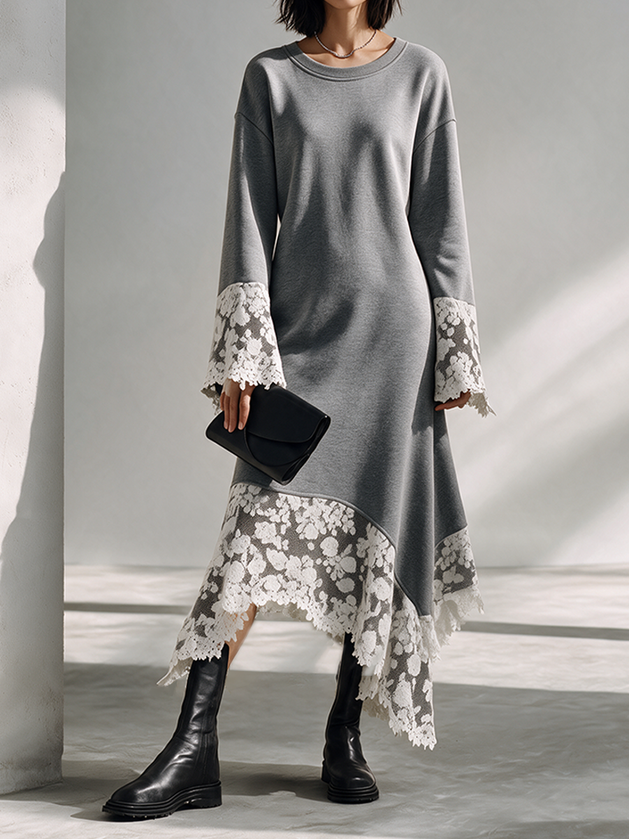 Women's Grey Cotton Asymmetric Dress – ModClo