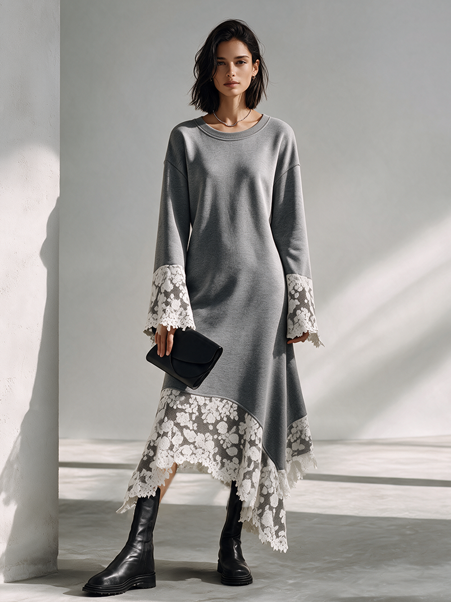 Women's Grey Cotton Asymmetric Dress – ModClo