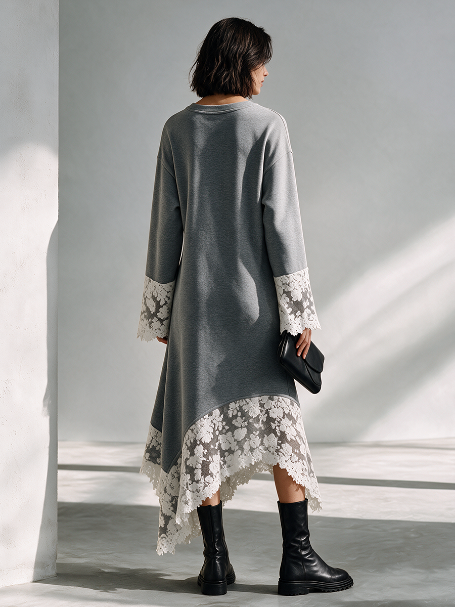 Women's Grey Cotton Asymmetric Dress – ModClo