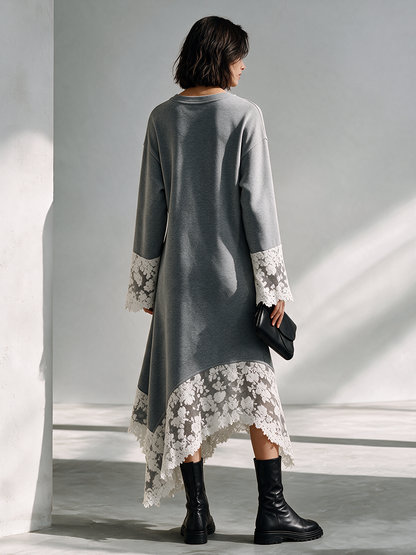 Women's Grey Cotton Asymmetric Dress – ModClo