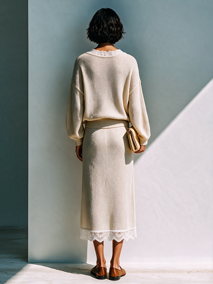 Women's Knit Lace Trimmed Skirt Set – ModClo