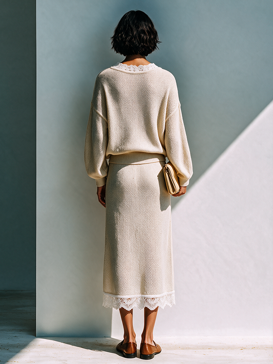 Women's Knit Lace Trimmed Skirt Set – ModClo