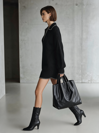 Women's Black Knit Oversized Mini Dress – ModClo