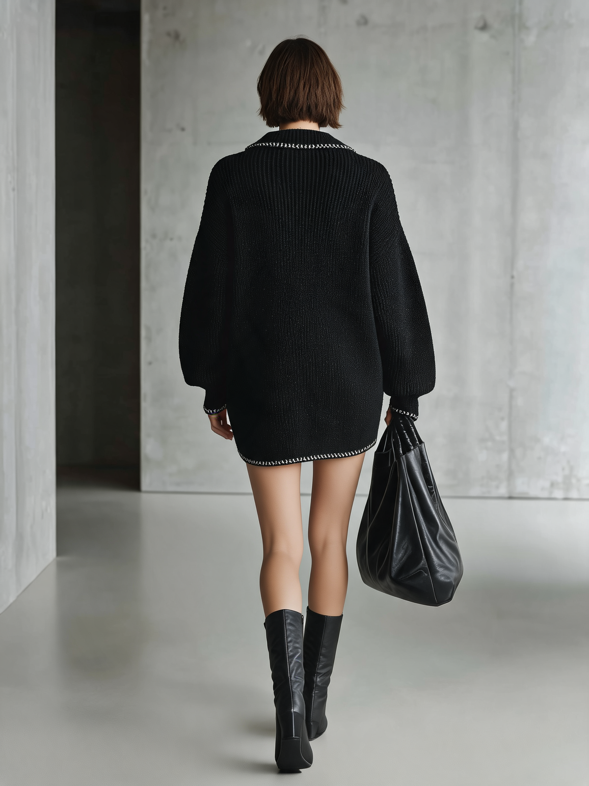 Women's Black Knit Oversized Mini Dress – ModClo
