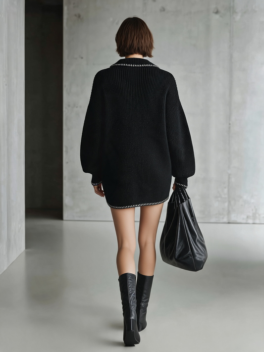 Women's Black Knit Oversized Mini Dress – ModClo