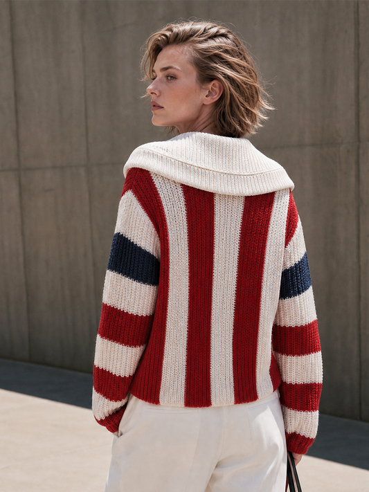Women's White Striped Shawl Collar Cardigan – ModClo