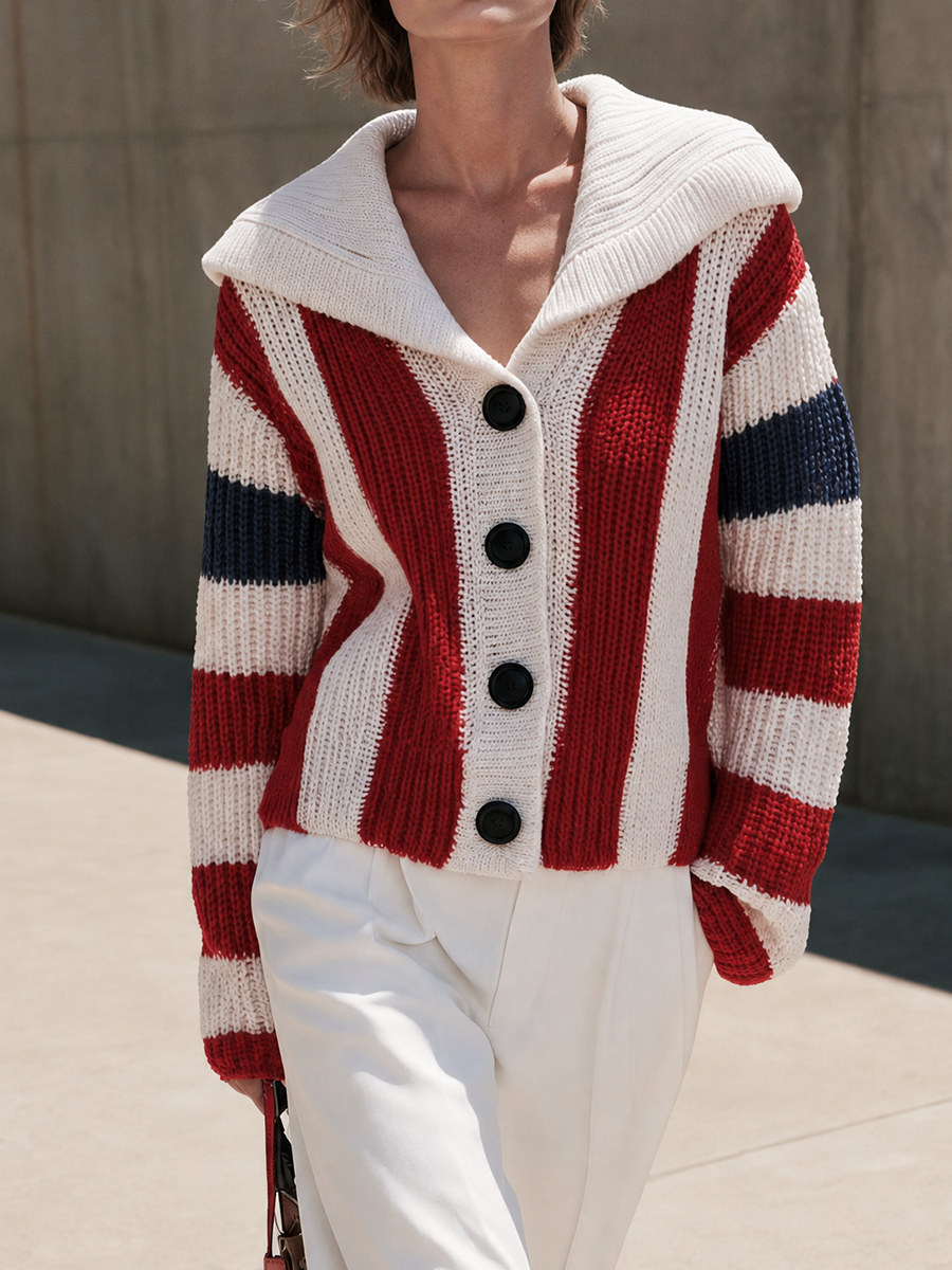 Women's White Striped Shawl Collar Cardigan – ModClo