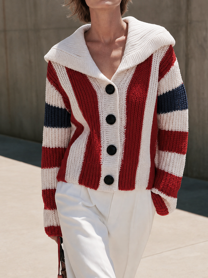 Women's White Striped Shawl Collar Cardigan – ModClo