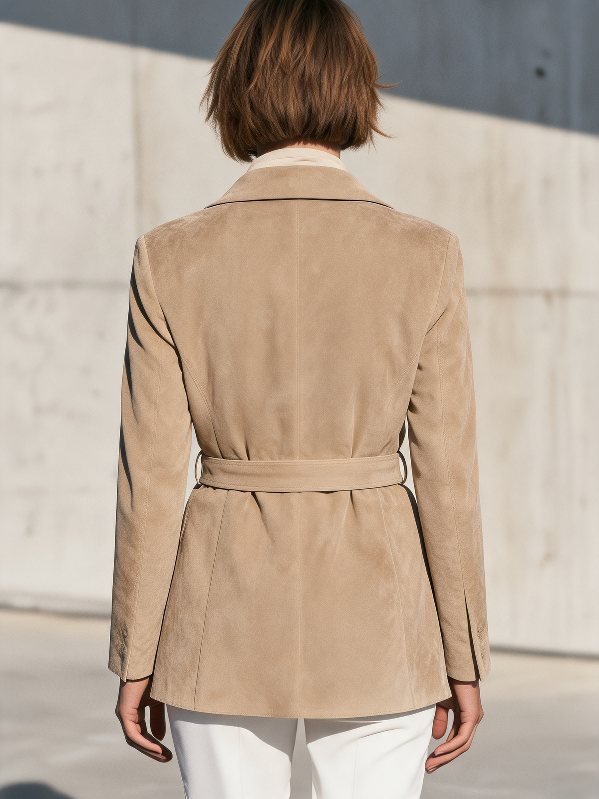 Women's Beige Belted Lapel Blazer – ModClo