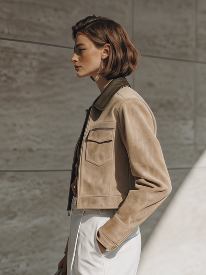 Women's Khaki Collared Zip Jacket – ModClo