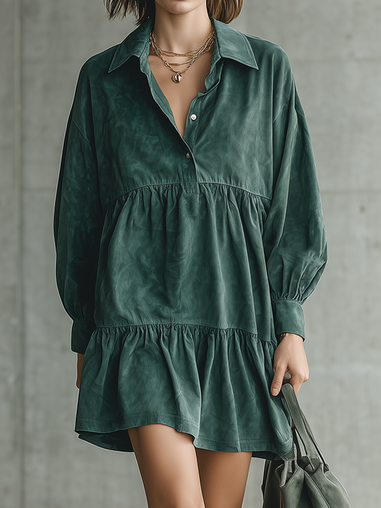 Women's Green Long Sleeve Tiered Mini Dress – ModClo