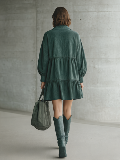 Women's Green Long Sleeve Tiered Mini Dress – ModClo