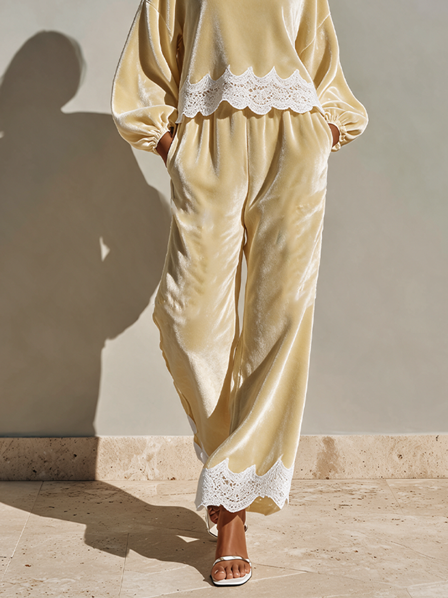 Women's Velvet Lace Detail Two-Piece Set – ModClo