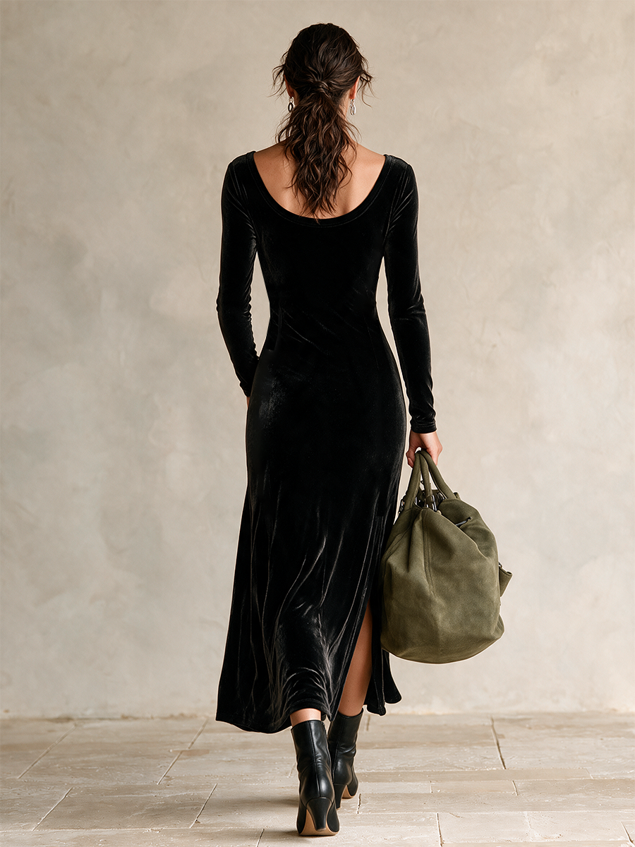 Women's Velvet Side Button Midi Dress – ModClo