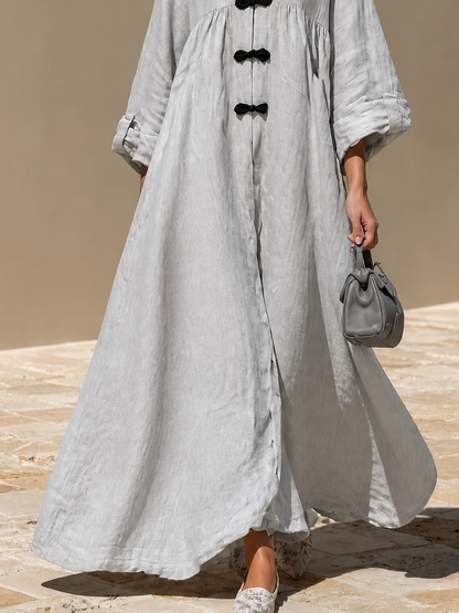 Women's Linen Frog Button Maxi Dress – ModClo