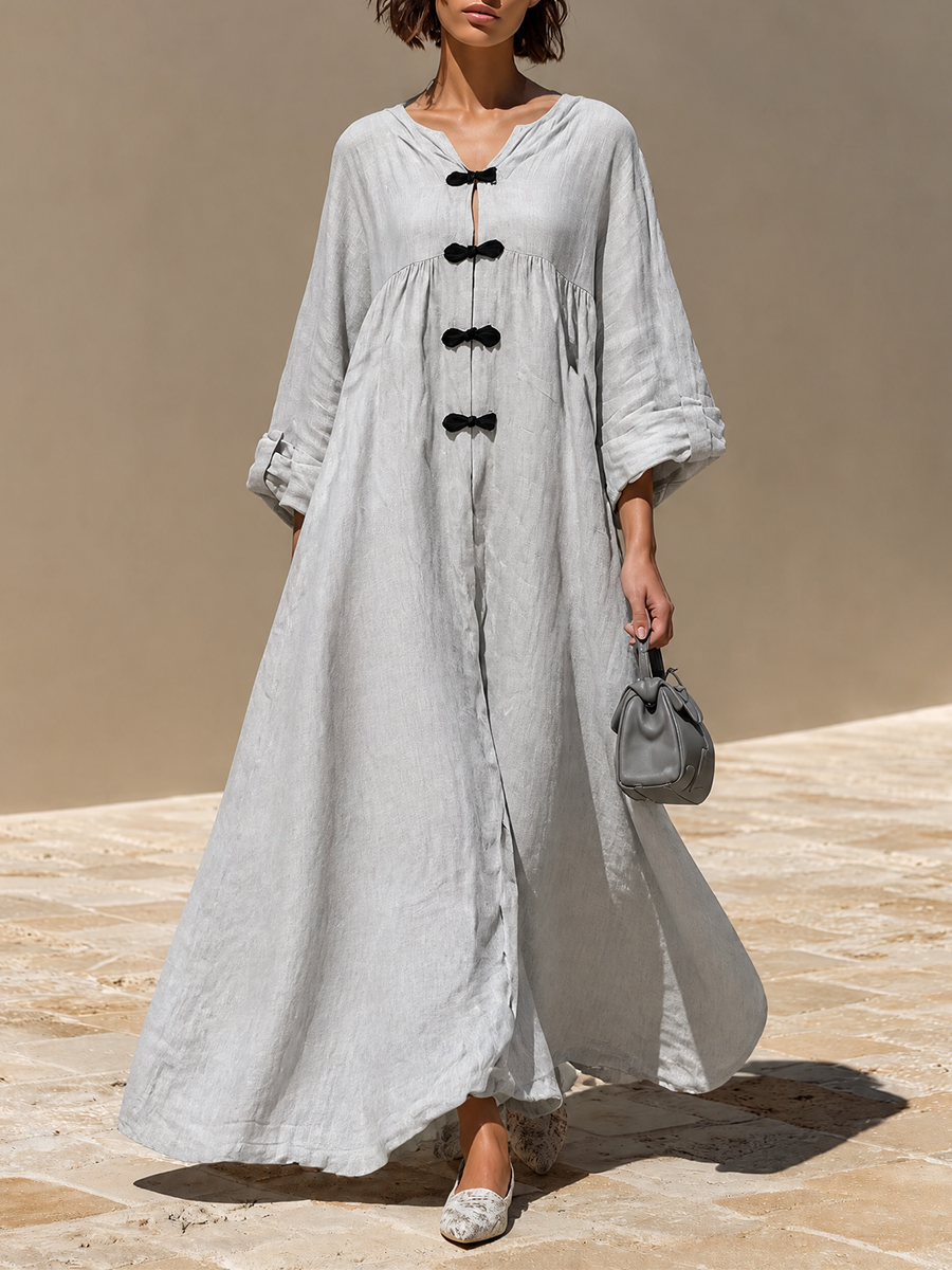 Women's Linen Frog Button Maxi Dress – ModClo