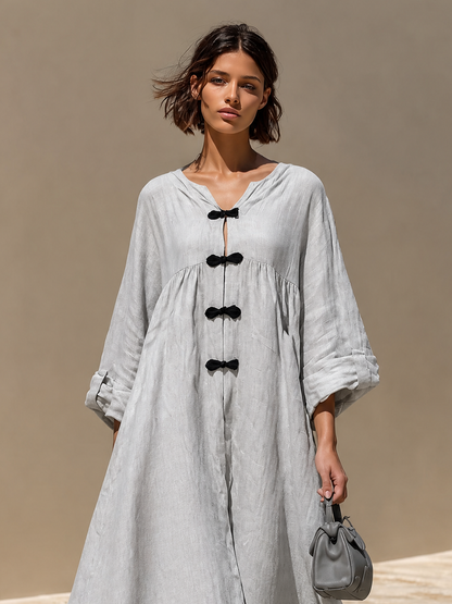 Women's Linen Frog Button Maxi Dress – ModClo