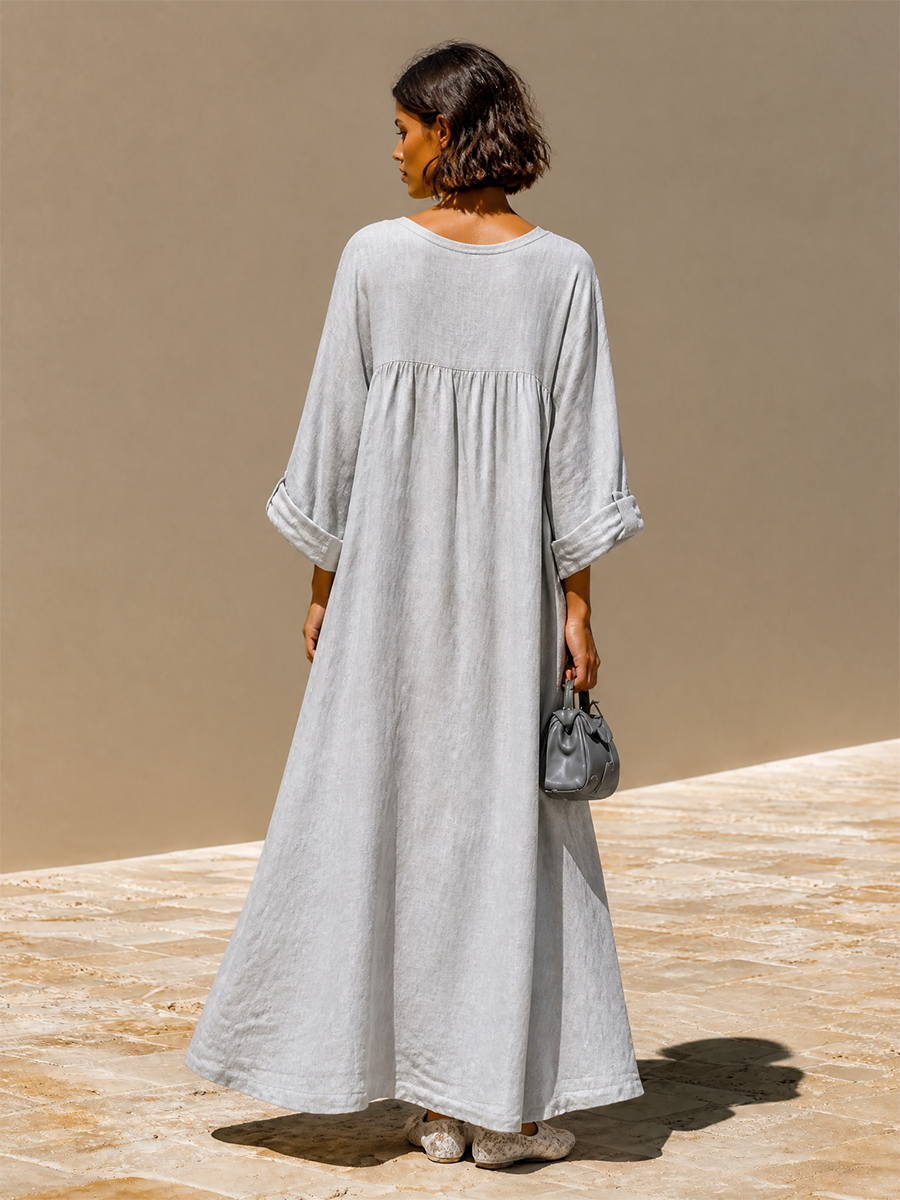 Women's Linen Frog Button Maxi Dress – ModClo