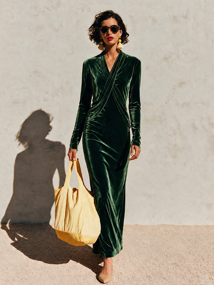 Women's Velvet Wrap Maxi Dress – ModClo