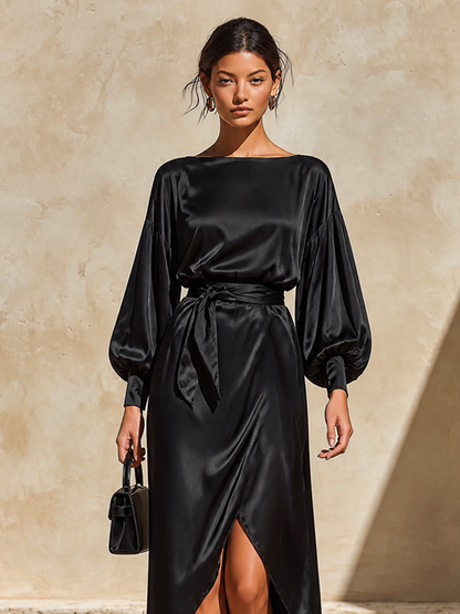 Women's Satin Belted Maxi Dress – ModClo