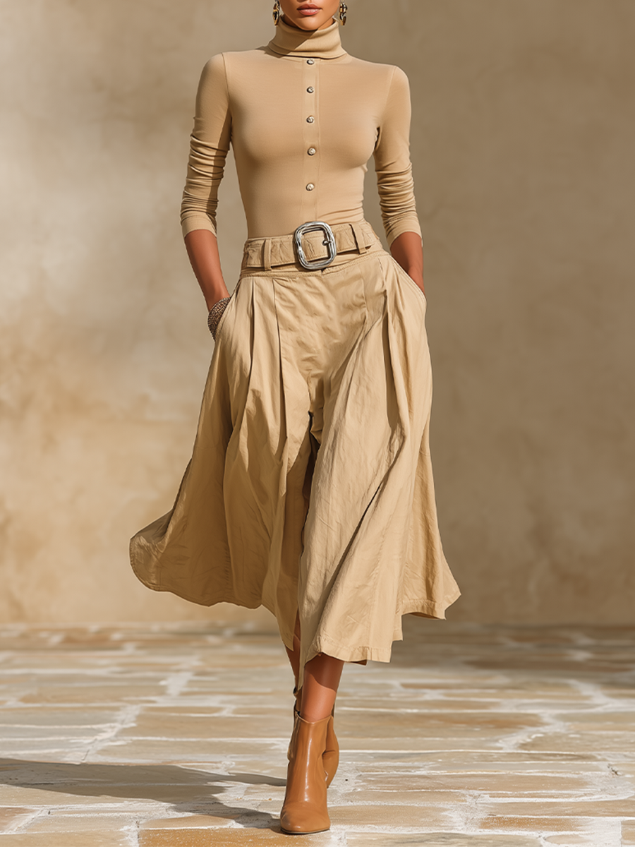 Women's Pleated Belted Two-Piece Set – ModClo