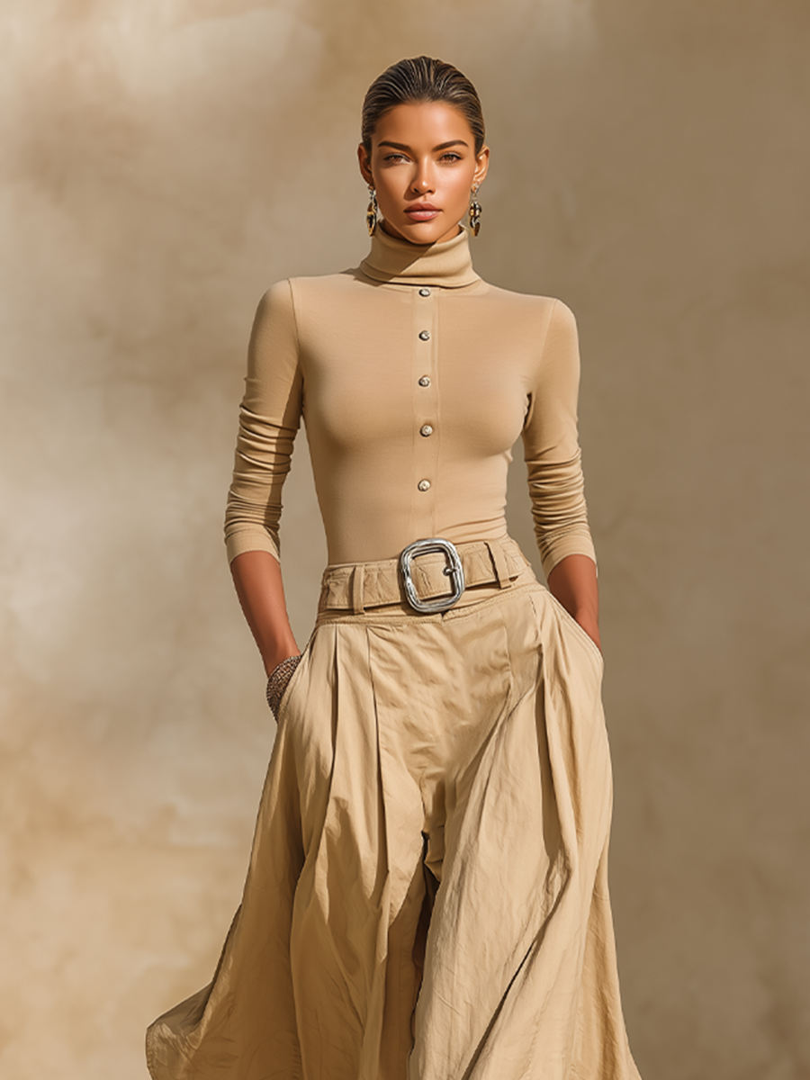 Women's Pleated Belted Two-Piece Set – ModClo