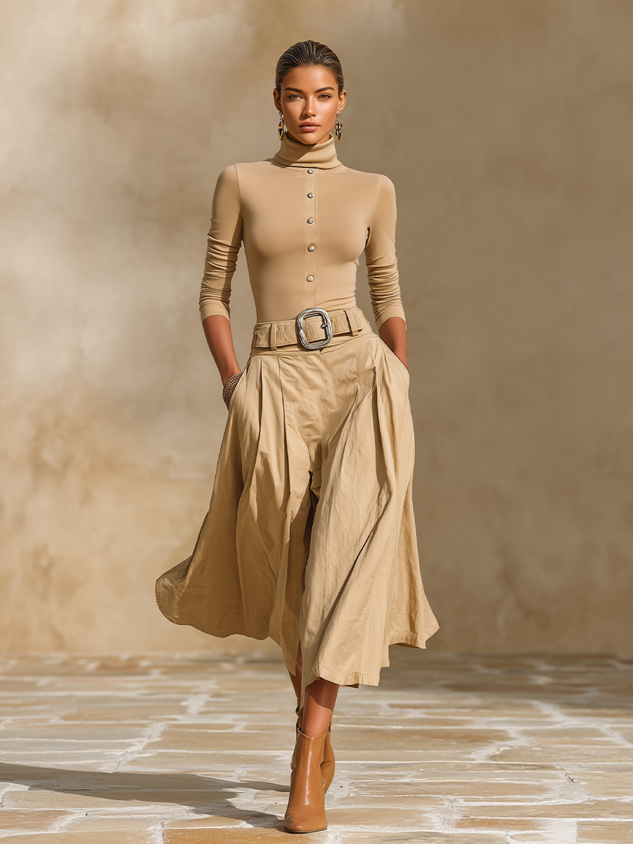 Women's Pleated Belted Two-Piece Set – ModClo