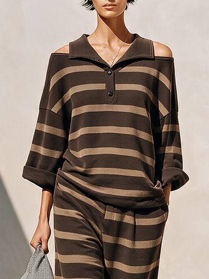 Women's Knit Lapel Striped Set – ModClo