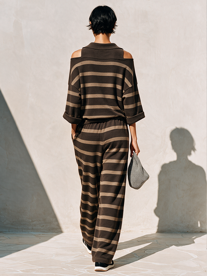 Women's Knit Lapel Striped Set – ModClo